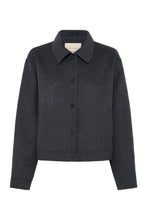 Dark gray jacket with buttons on a white background