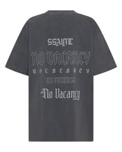 Black t-shirt with 'No Vacancy' text on the back, brand logo visible